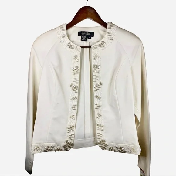 NWT Peck & Peck Chanel Jacket Ivory Beaded Trim Ladies Sz 4 Ivory Evening Jacket